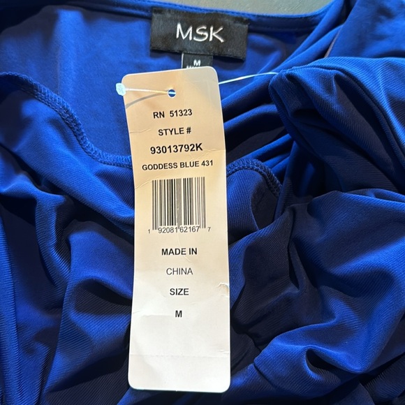 MSK Goddess Blue Midi Dress NWT Tie Waist Business Casual Work Office Stretchy M - Picture 9 of 13